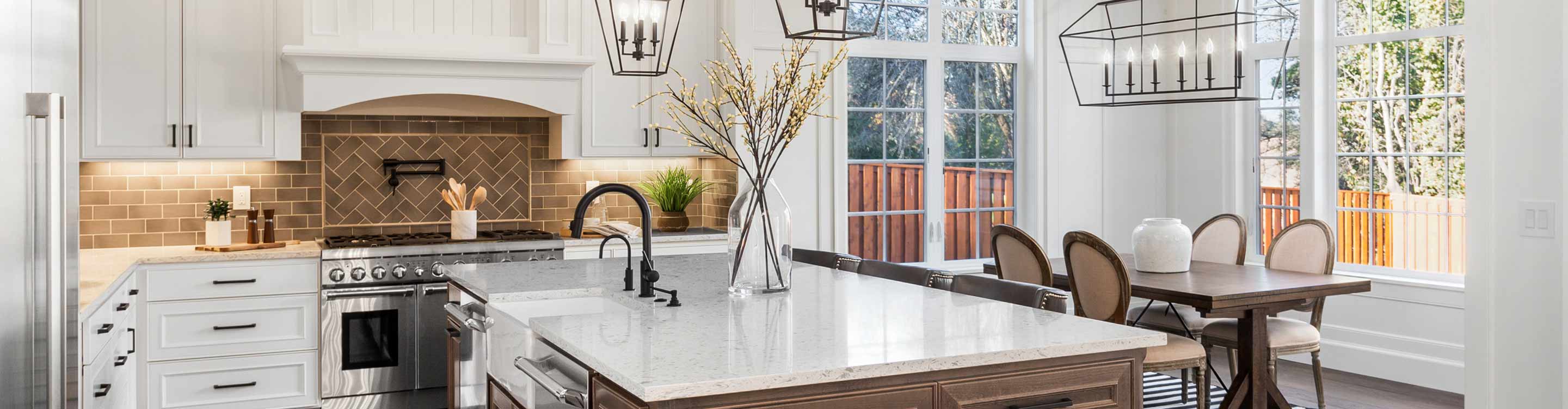 Tallahassee modern farmhouse kitchen with white cabinets and white countertops